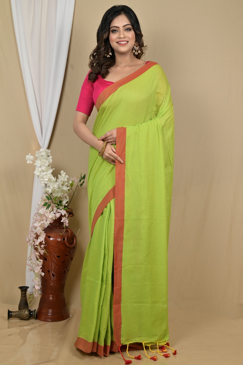 Green Pure Cotton Gittu Hand Loom Saree (2169)