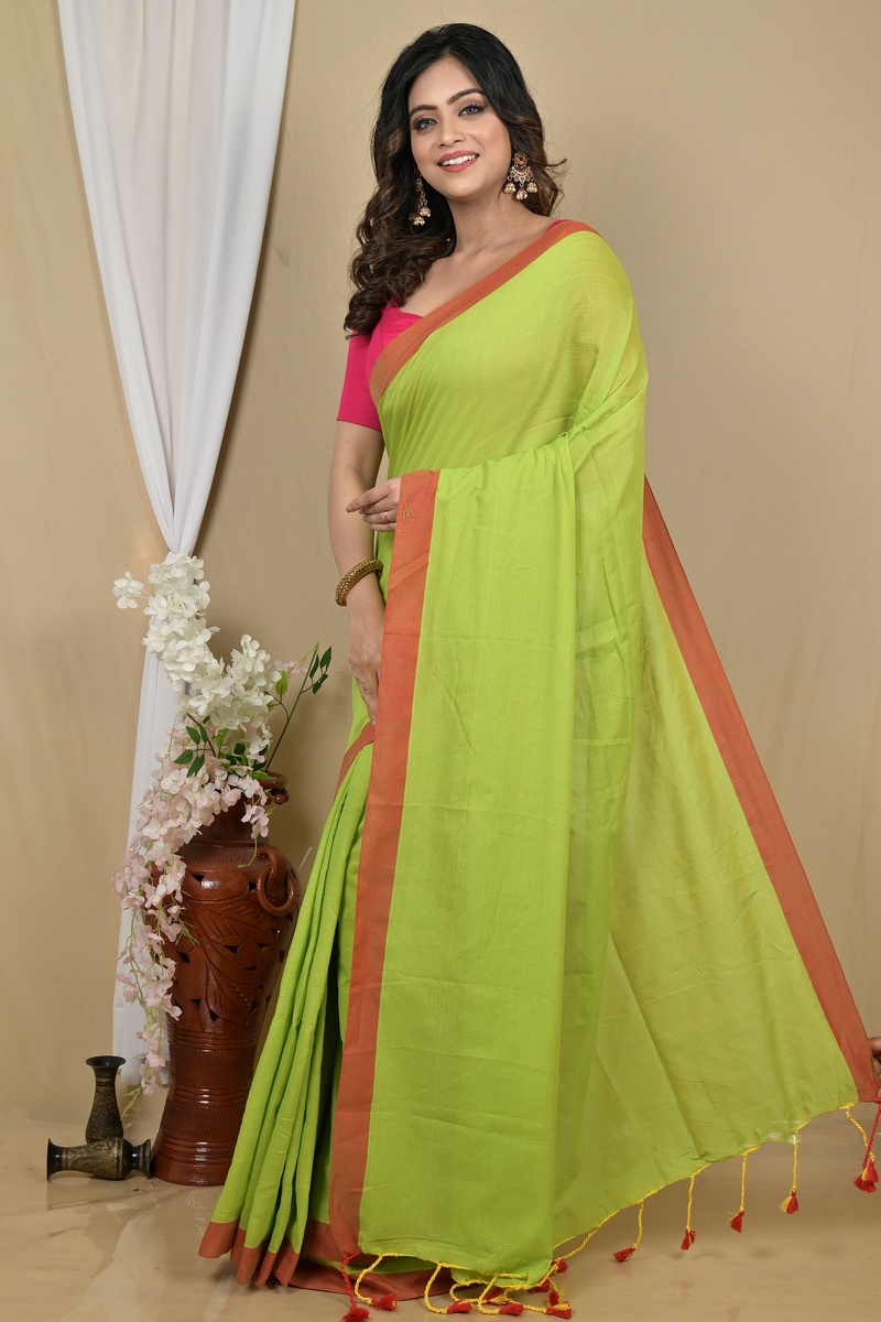 Green Pure Cotton Gittu Hand Loom Saree (2169)