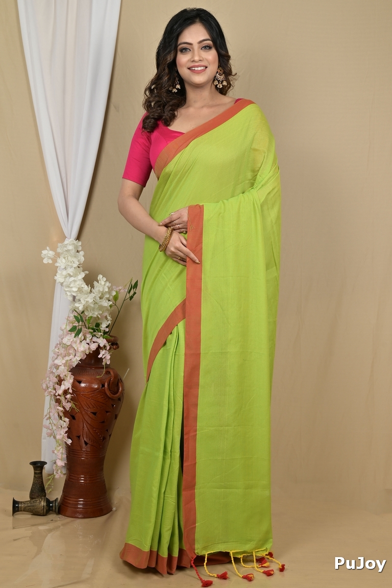 Green Pure Cotton Gittu Hand Loom Saree (2169)