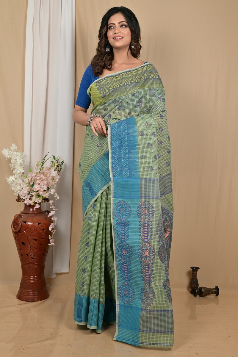 Green Pure Cotton Achto Tant Saree (2171)