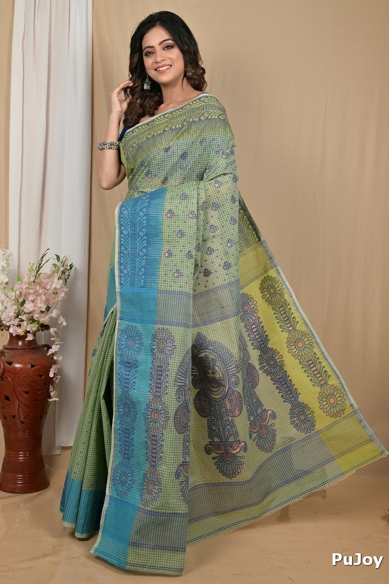 Green Pure Cotton Achto Tant Saree (2171)