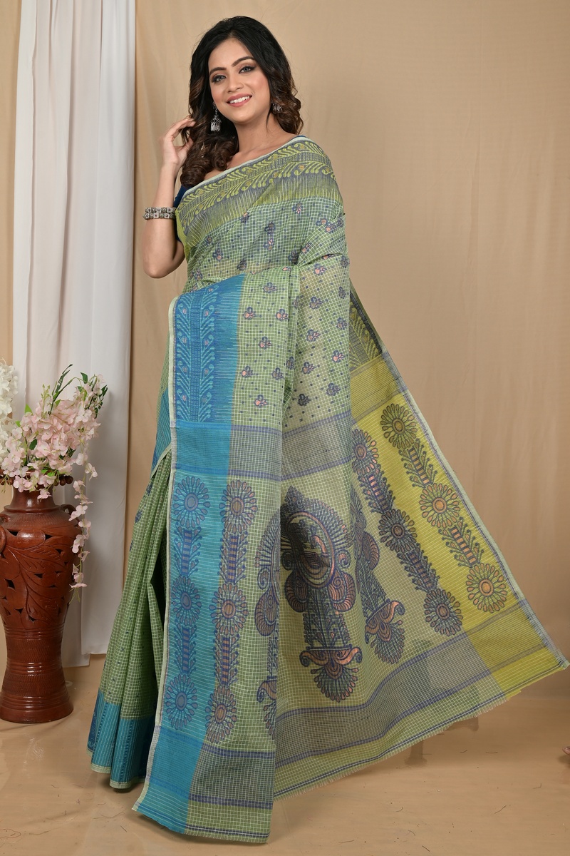 Green Pure Cotton Achto Tant Saree (2171)