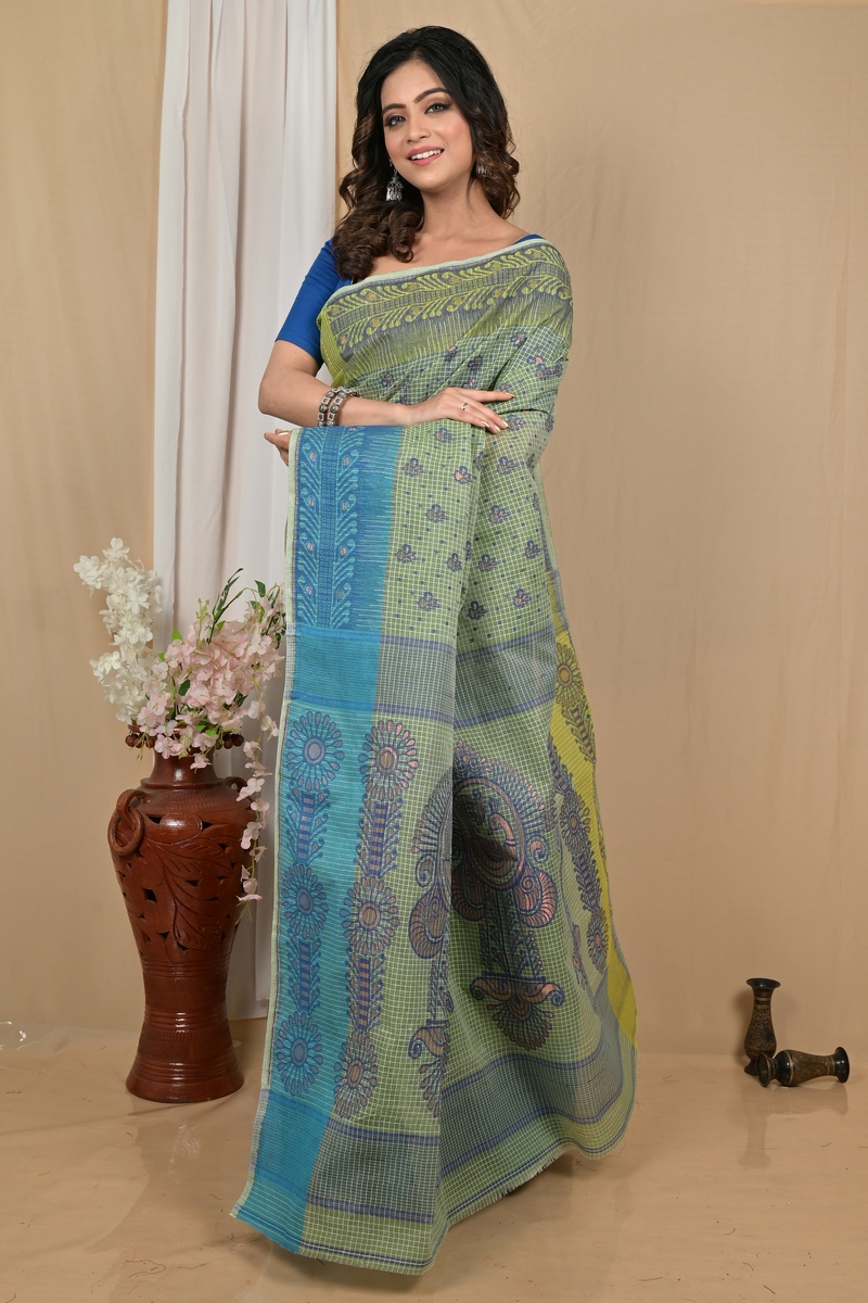 Green Pure Cotton Achto Tant Saree (2171)