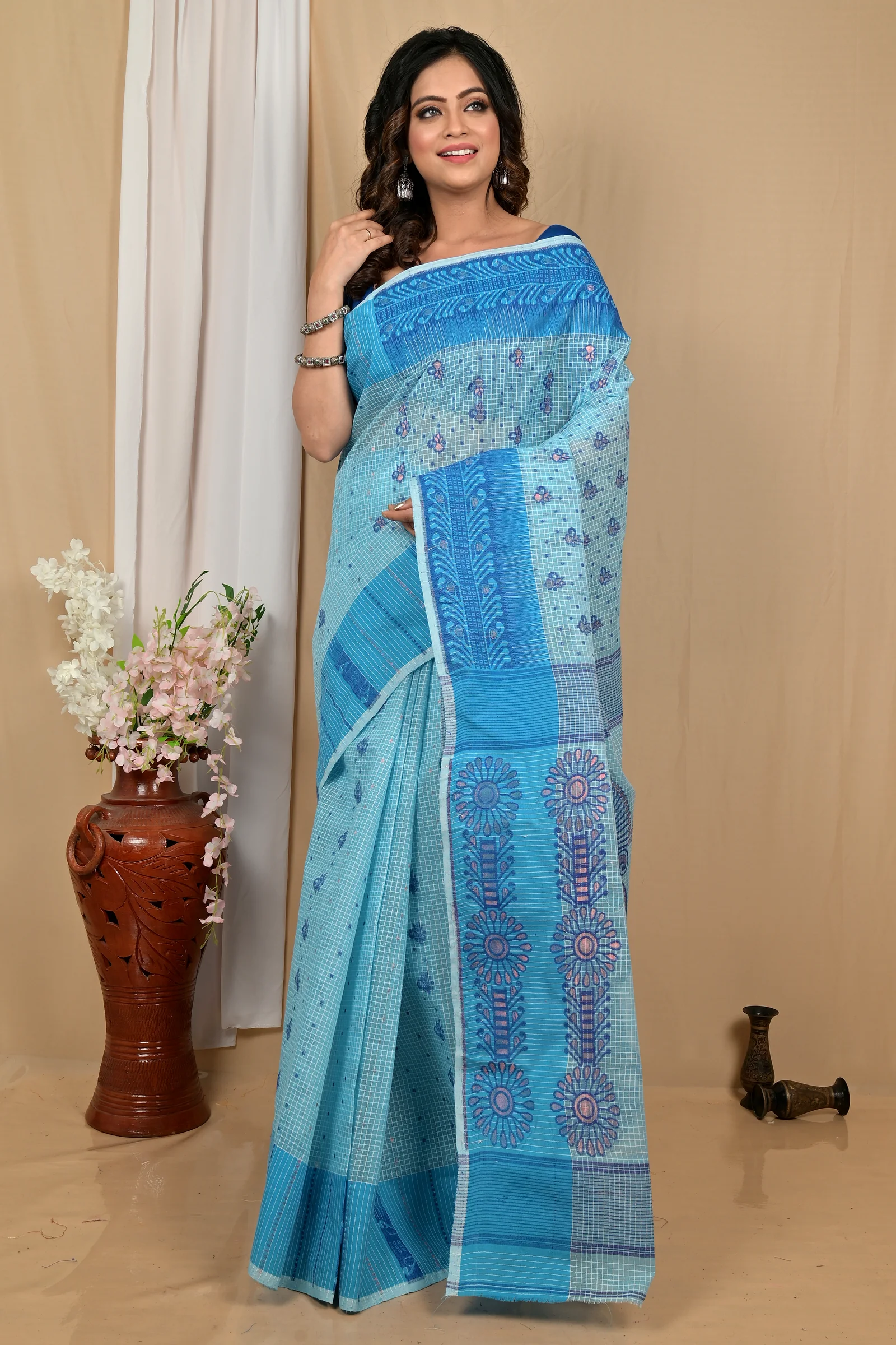 Blue Pure Cotton Achto Tant Saree (2172)