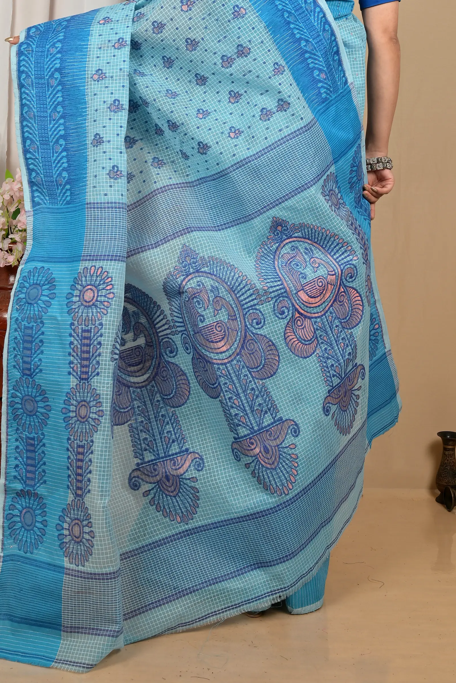 Blue Pure Cotton Achto Tant Saree (2172)