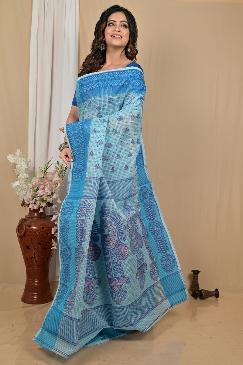 Blue Pure Cotton Achto Tant Saree (2172)