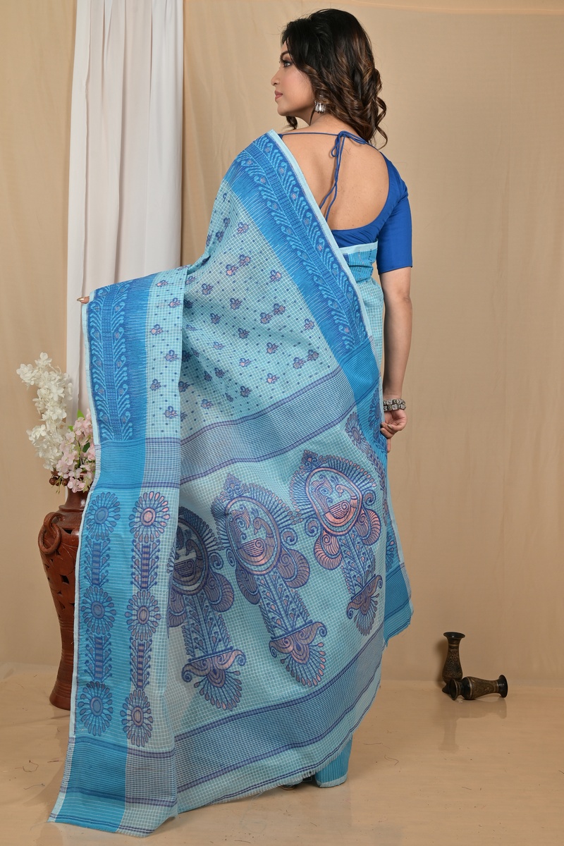 Blue Pure Cotton Achto Tant Saree (2172)