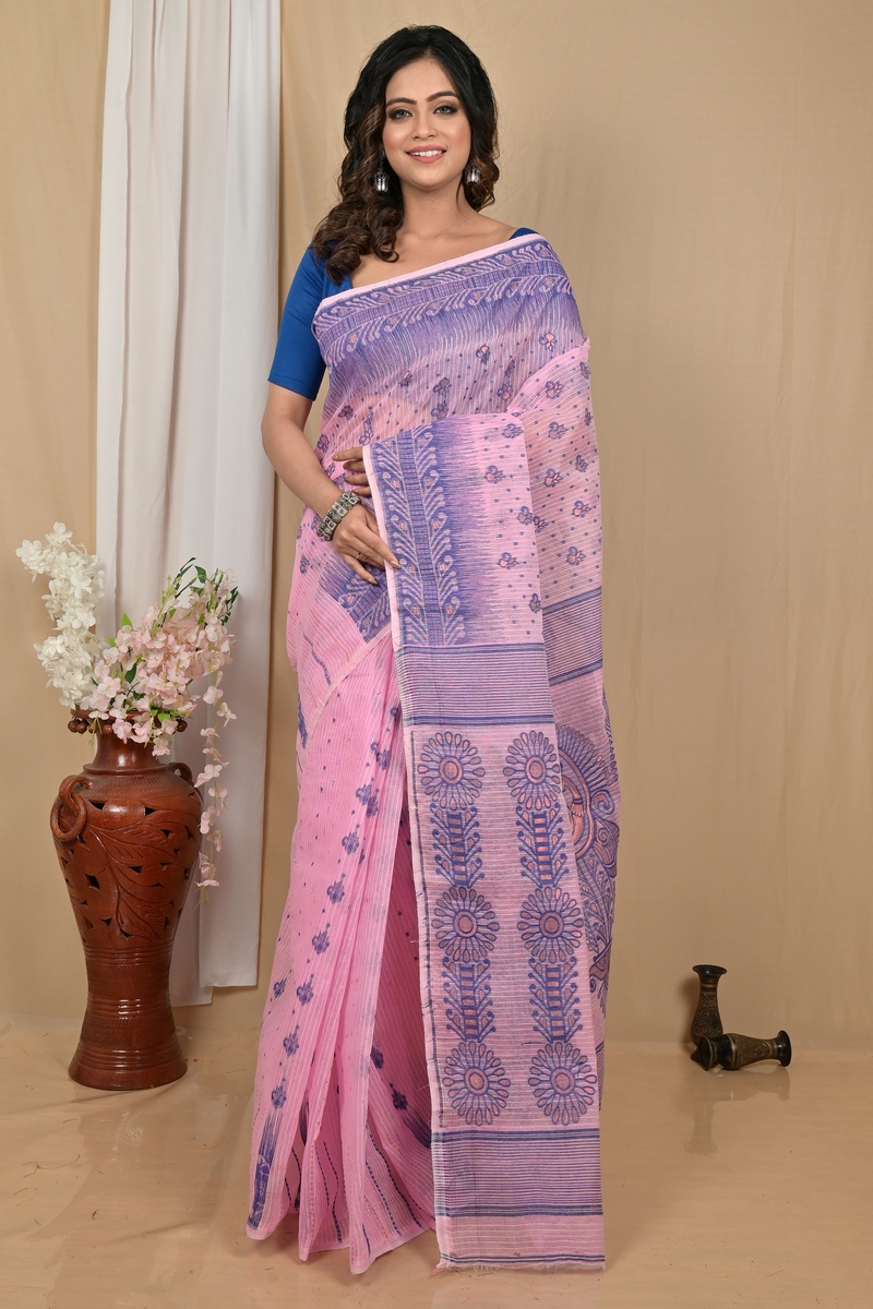 Pink Pure Cotton Achto Tant Saree (2173)