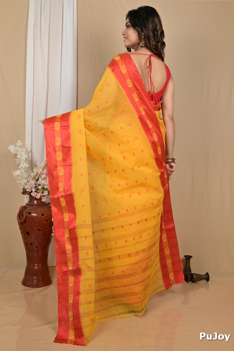 Yellow Red Pure Cotton Achma Tant Saree (2175)