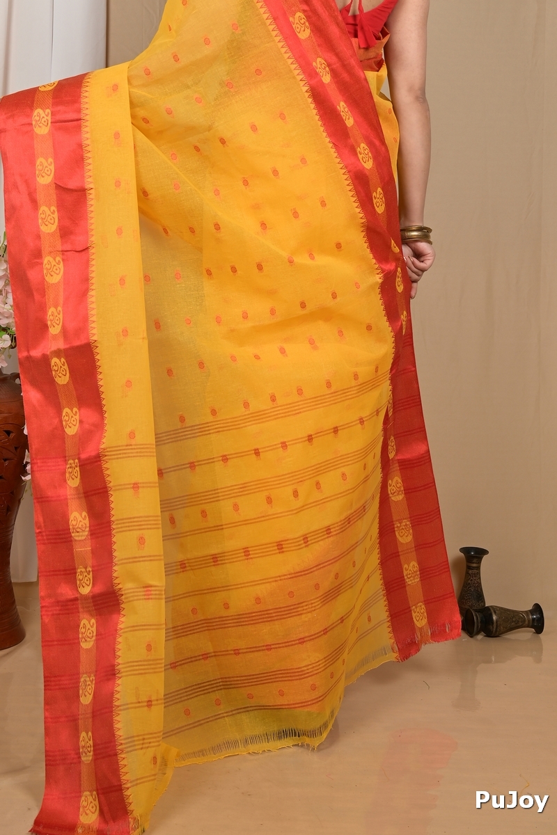 Yellow Red Pure Cotton Achma Tant Saree (2175)