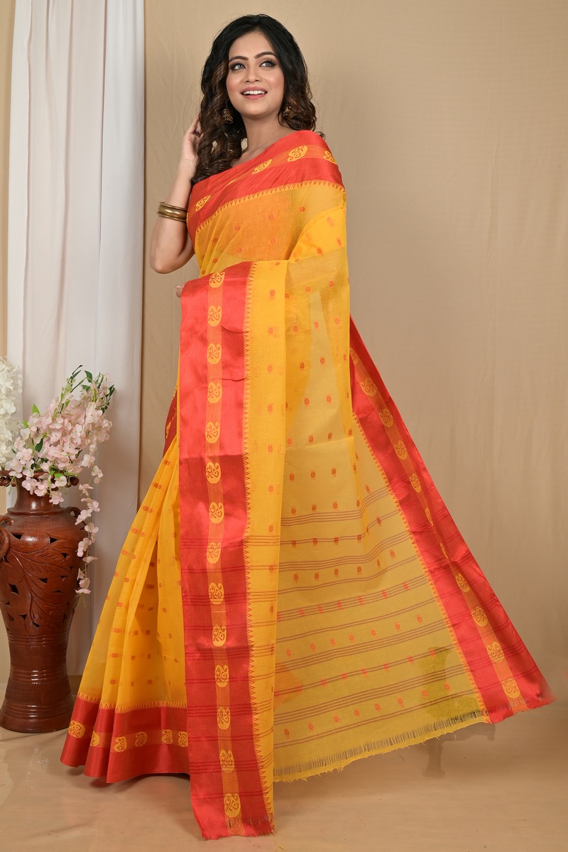Yellow Red Pure Cotton Achma Tant Saree (2175)