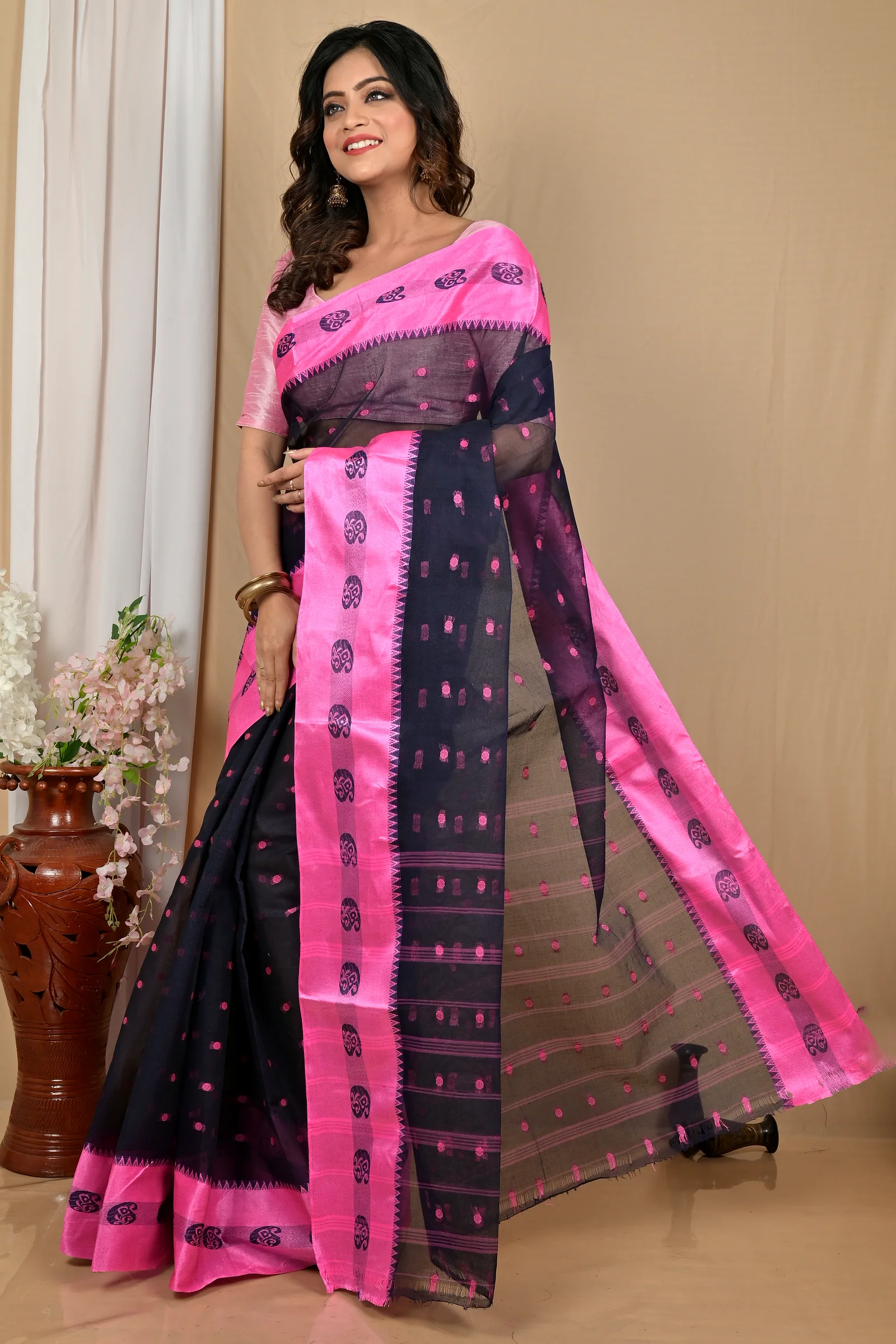 Naby Blue Pure Cotton Achma Tant Saree (2177)
