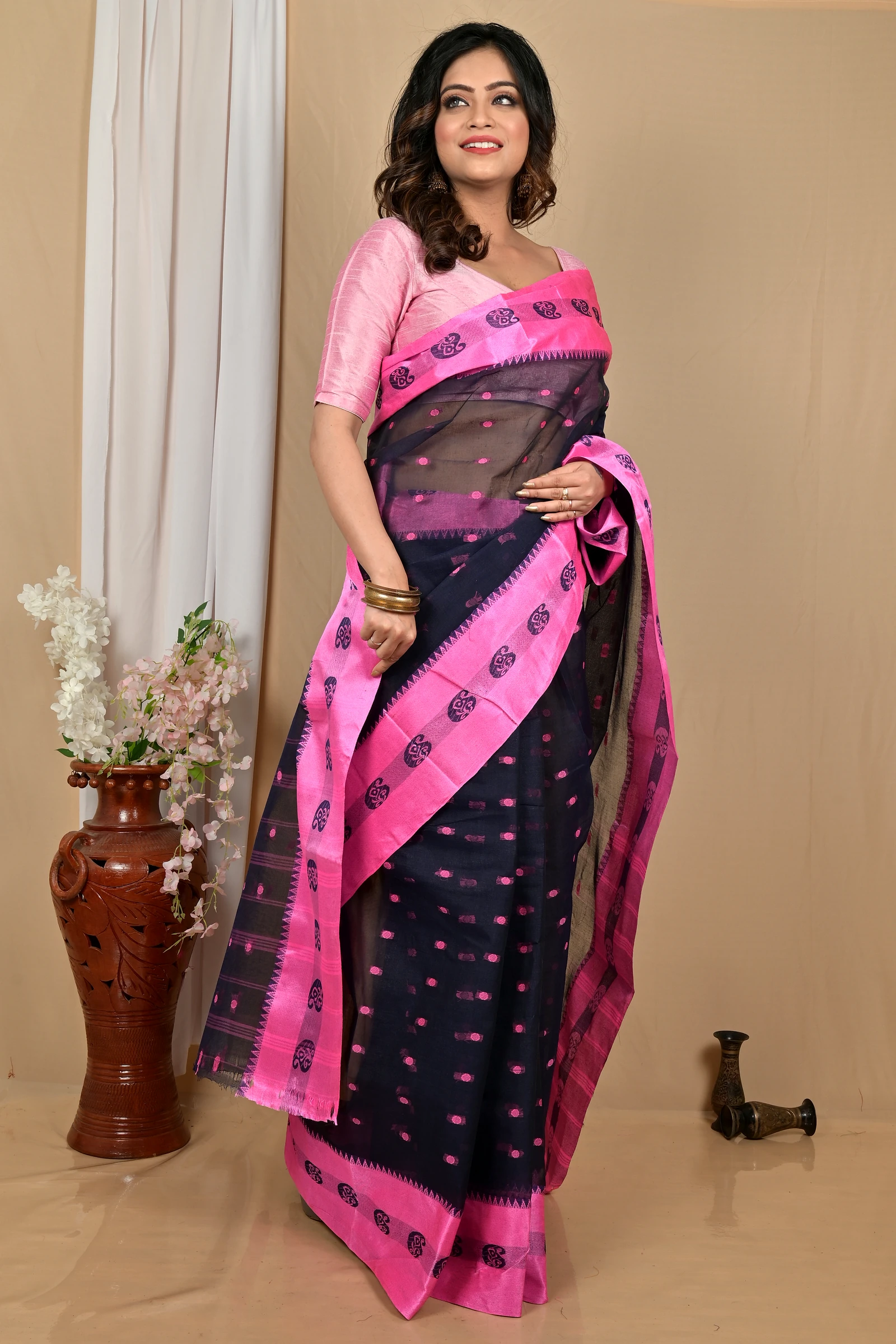 Naby Blue Pure Cotton Achma Tant Saree (2177)