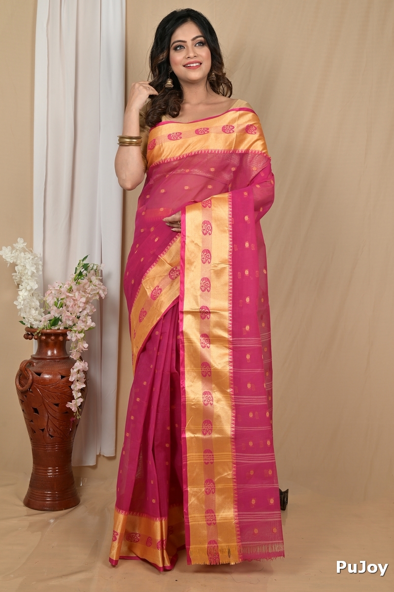 Pink Gold Pure Cotton Achma Tant Saree (2178)
