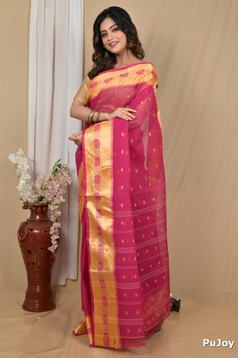 Pink Gold Pure Cotton Achma Tant Saree (2178)