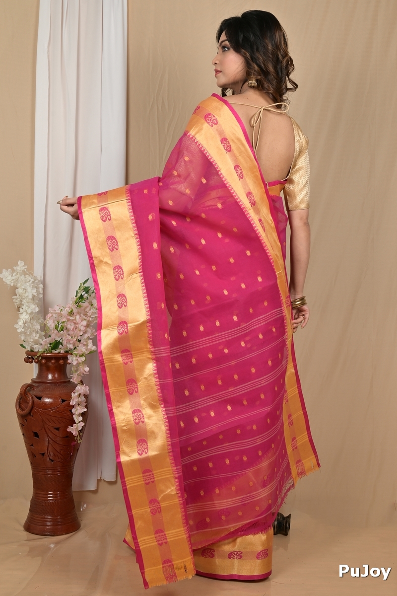 Pink Gold Pure Cotton Achma Tant Saree (2178)