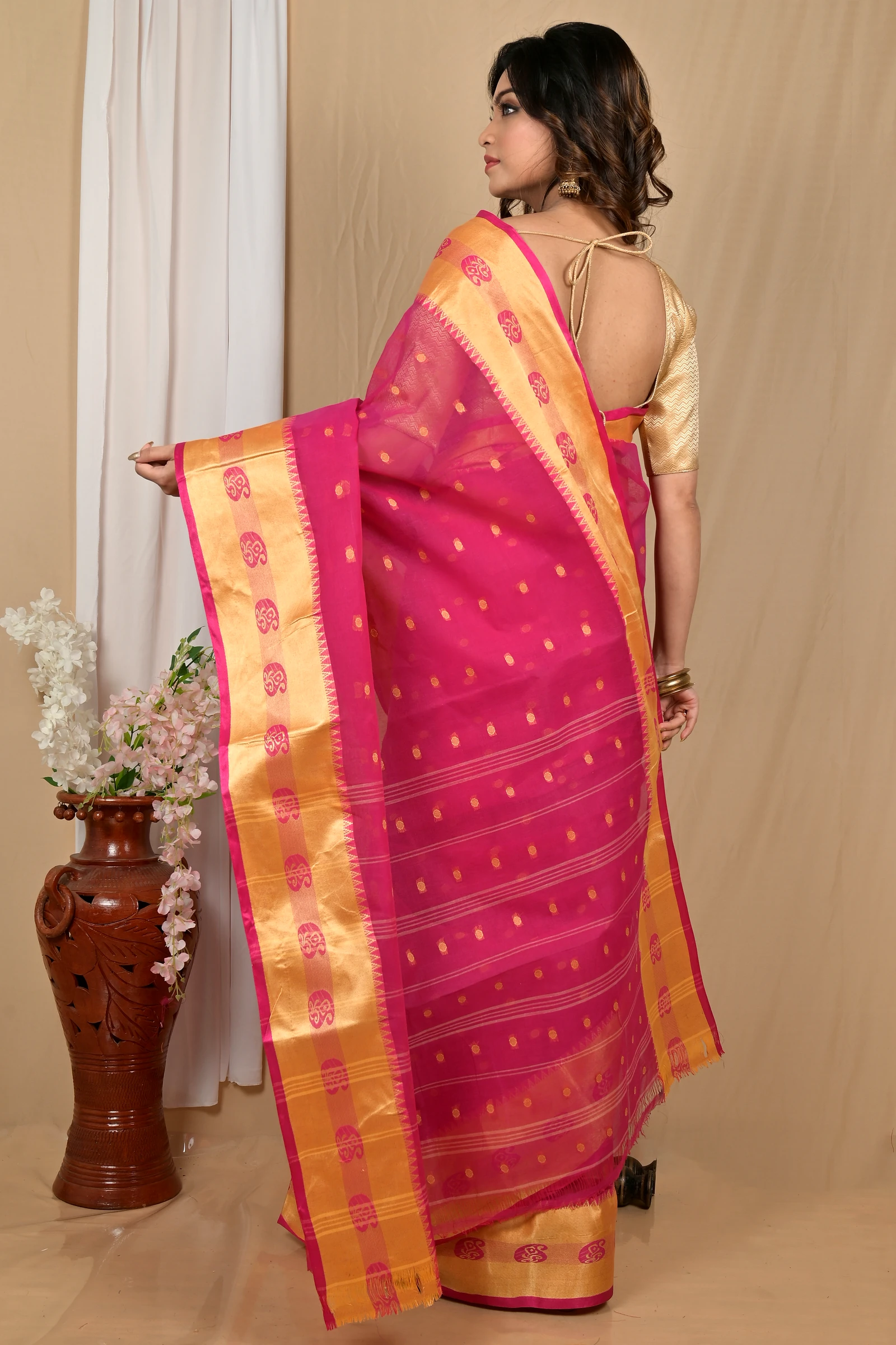 Pink Gold Pure Cotton Achma Tant Saree (2178)