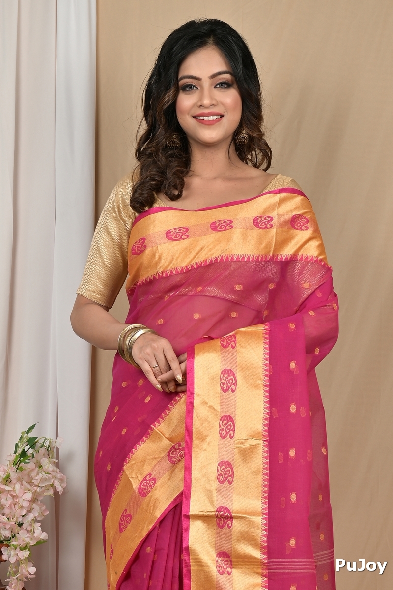 Pink Gold Pure Cotton Achma Tant Saree (2178)