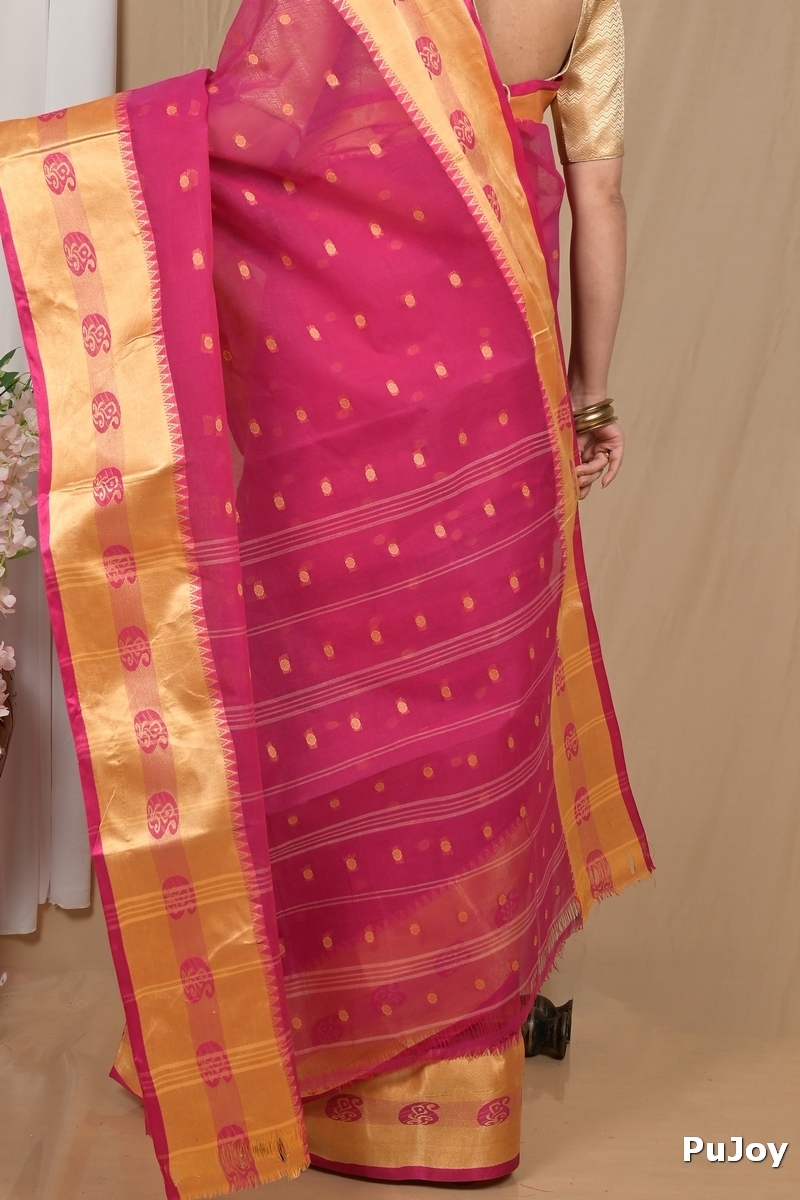 Pink Gold Pure Cotton Achma Tant Saree (2178)
