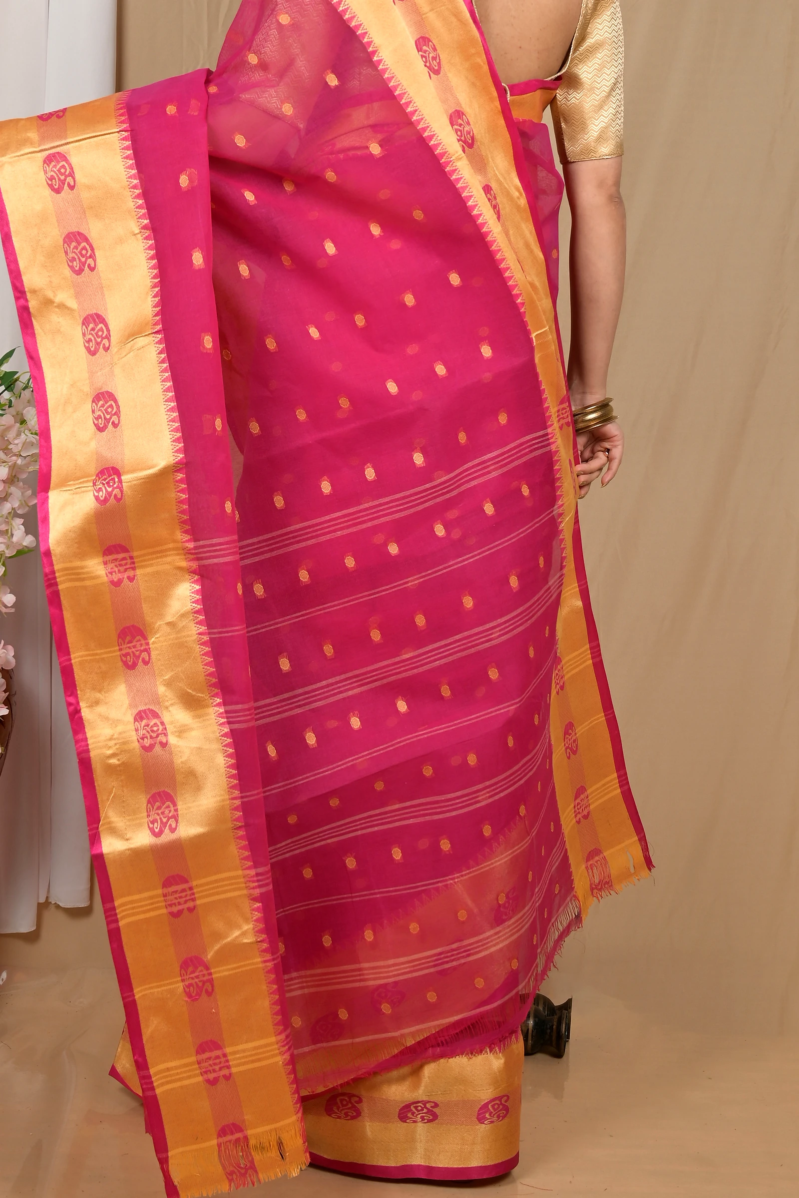 Pink Gold Pure Cotton Achma Tant Saree (2178)