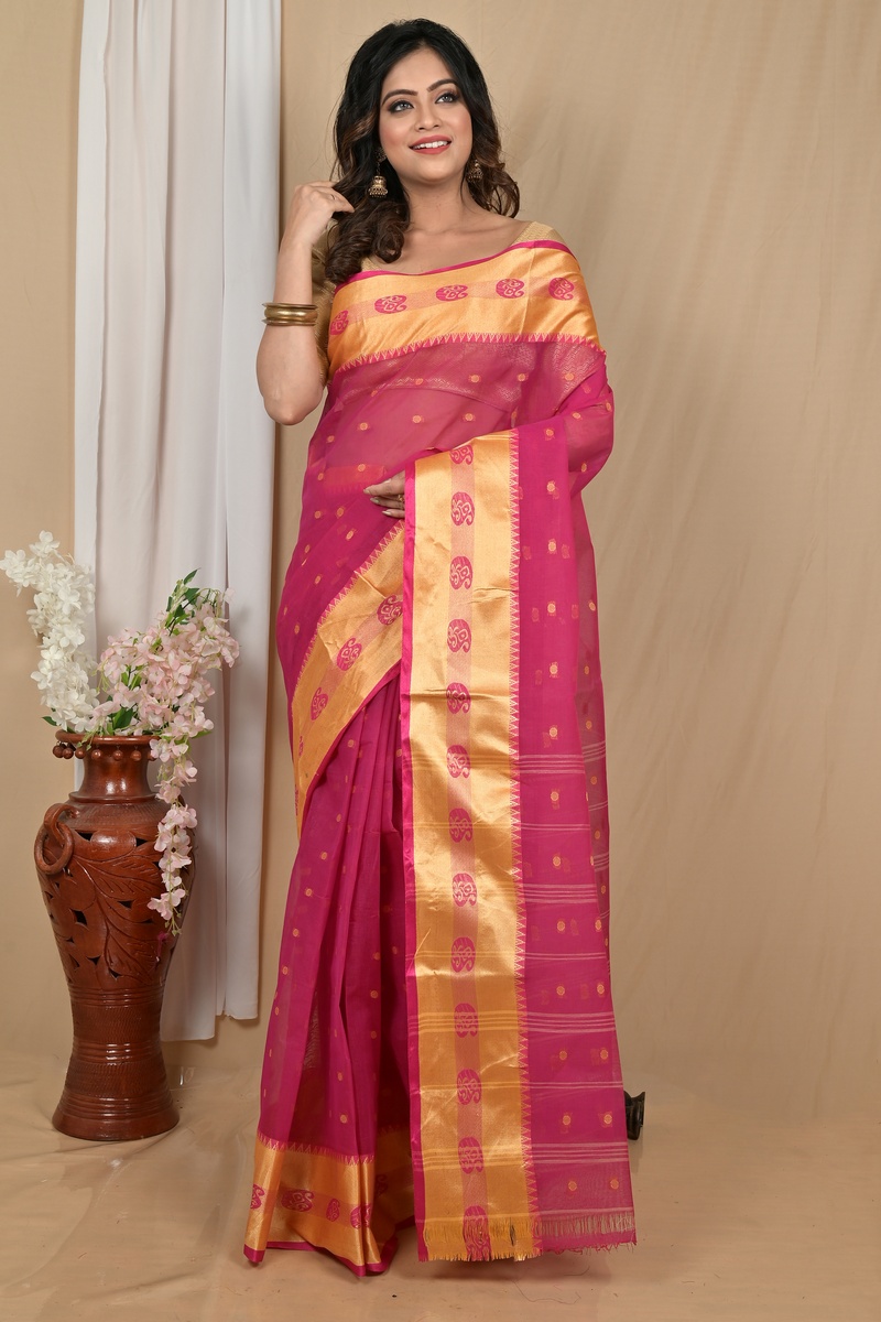 Pink Gold Pure Cotton Achma Tant Saree (2178)