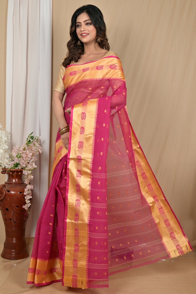 Pink Gold Pure Cotton Achma Tant Saree (2178)