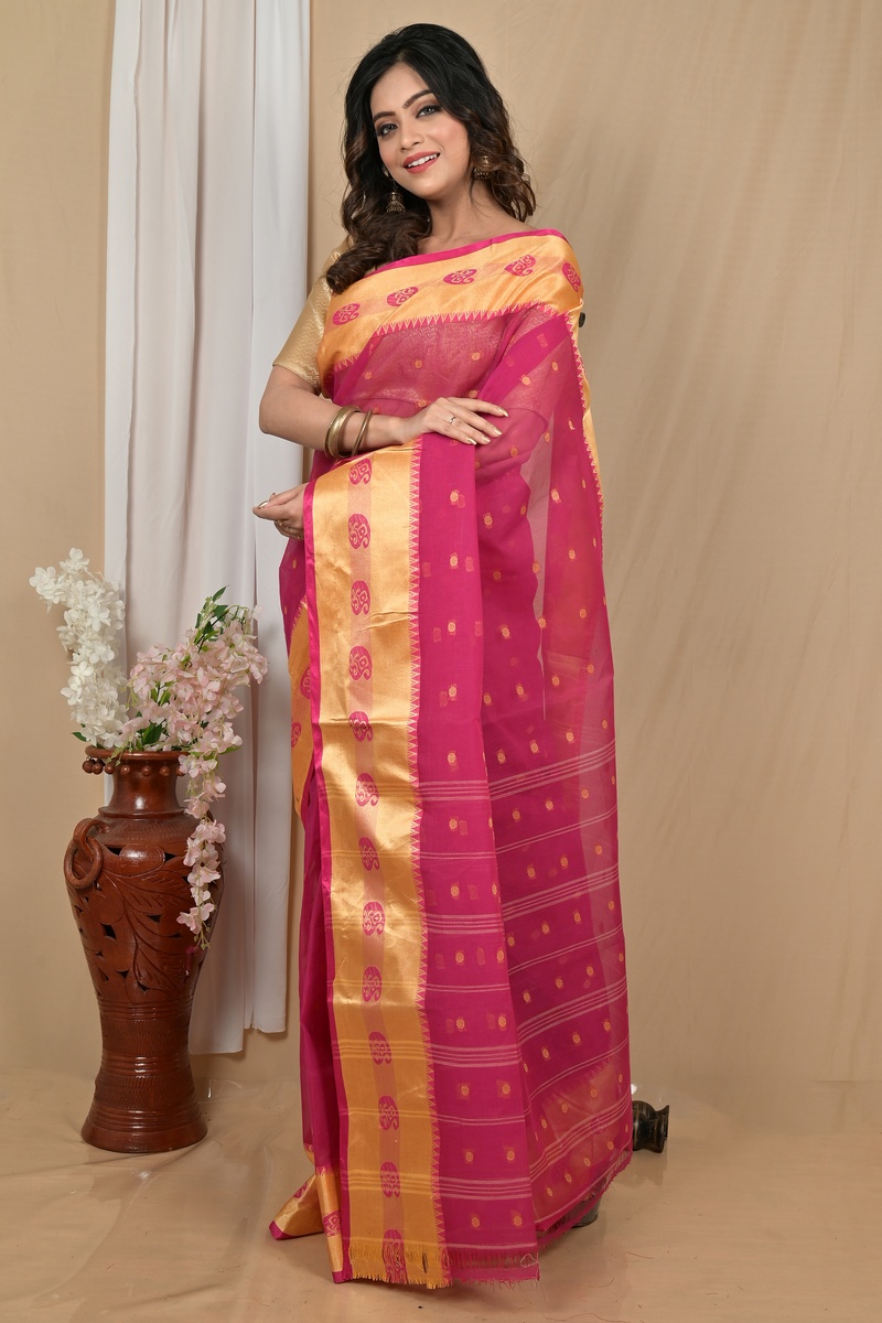 Pink Gold Pure Cotton Achma Tant Saree (2178)