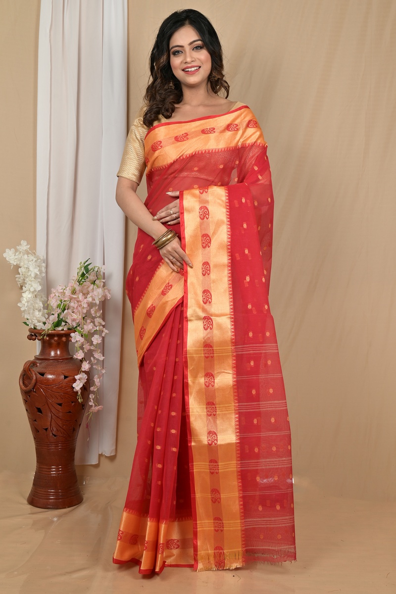 Red Gold Pure Cotton Achma Tant Saree (2179)
