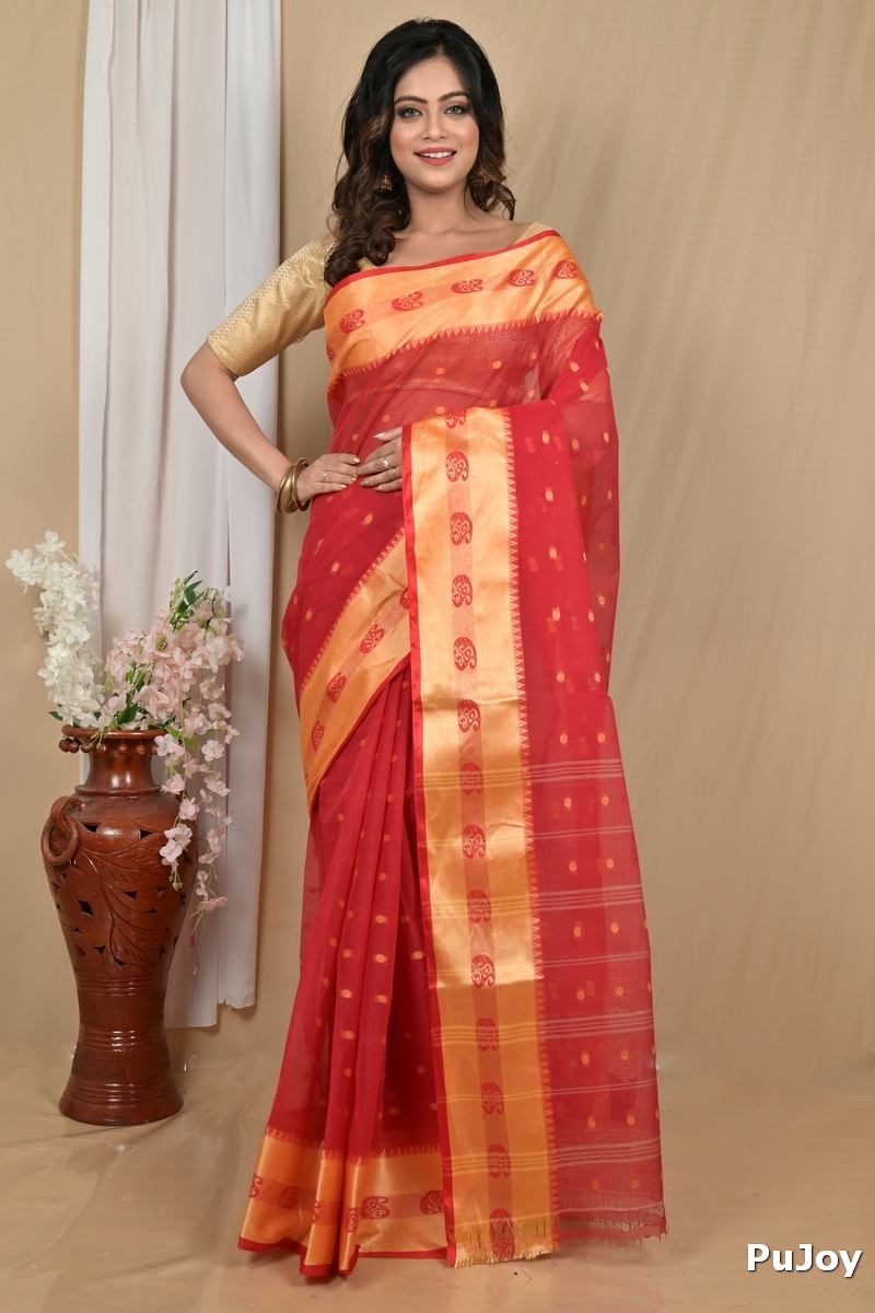 Red Gold Pure Cotton Achma Tant Saree (2179)