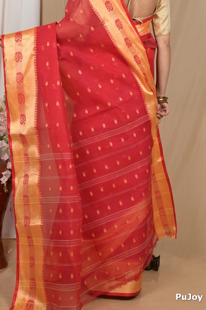 Red Gold Pure Cotton Achma Tant Saree (2179)