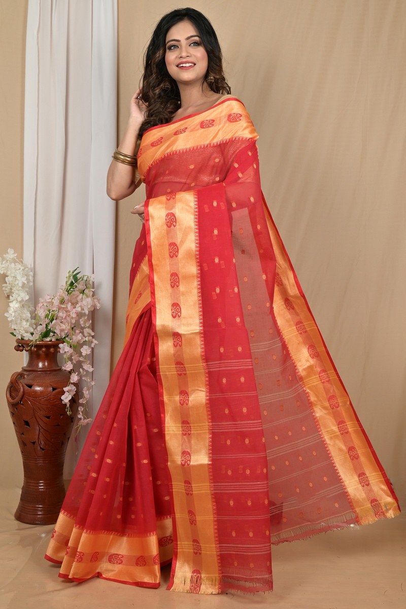 Red Gold Pure Cotton Achma Tant Saree (2179)