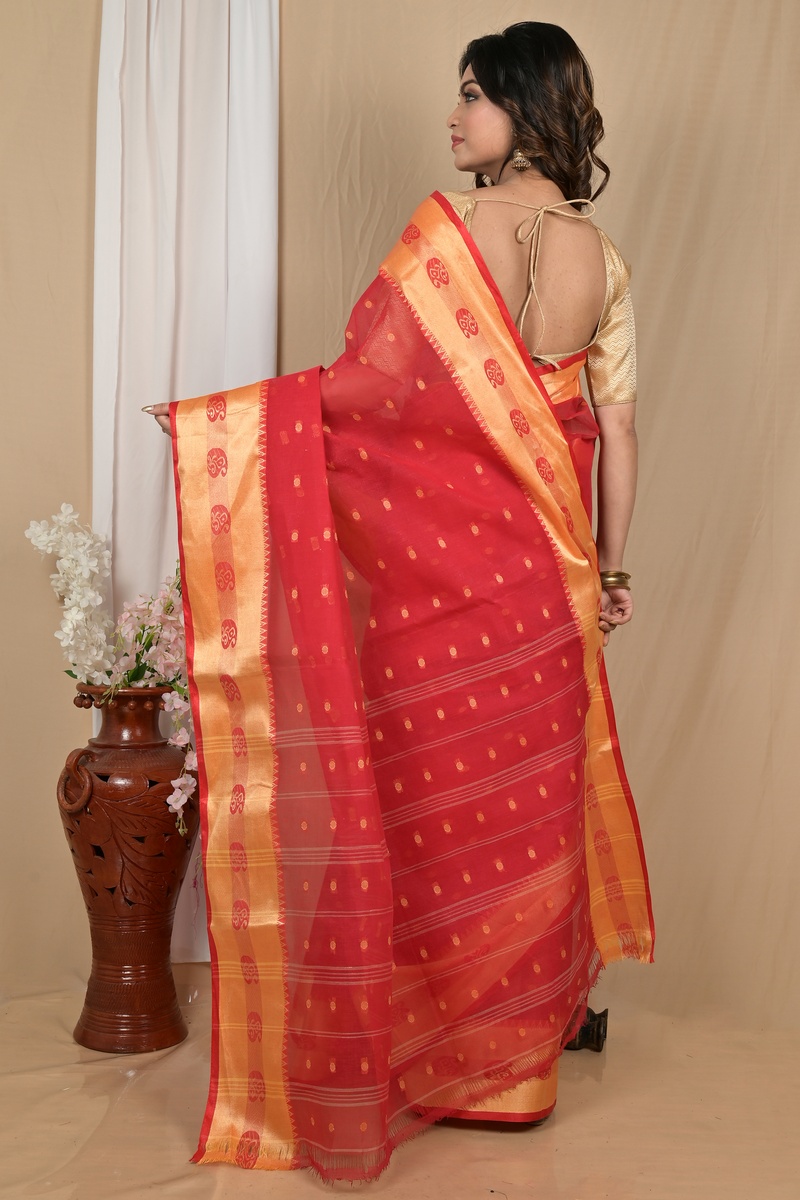 Red Gold Pure Cotton Achma Tant Saree (2179)