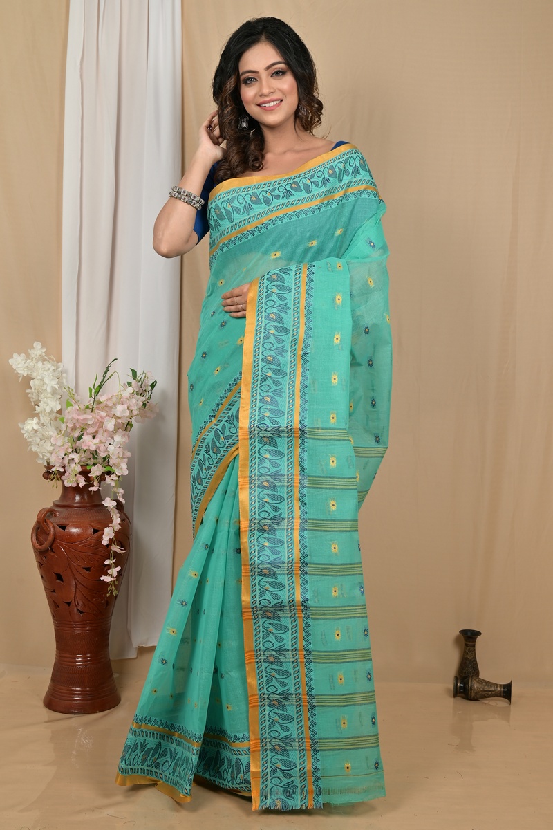 Green Pure Cotton Achlin Tant Saree (2180)