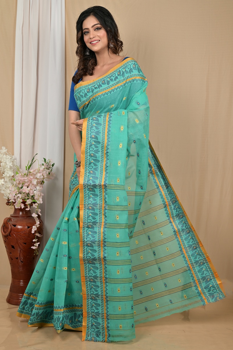 Green Pure Cotton Achlin Tant Saree (2180)