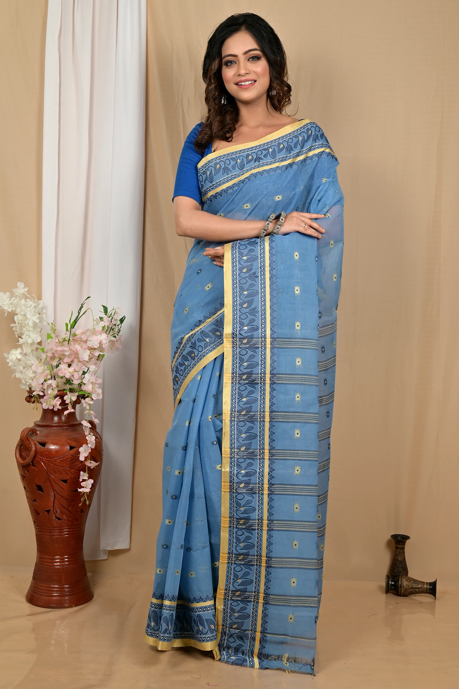 Royal Blue Pure Cotton Achlin Tant Saree (2181)