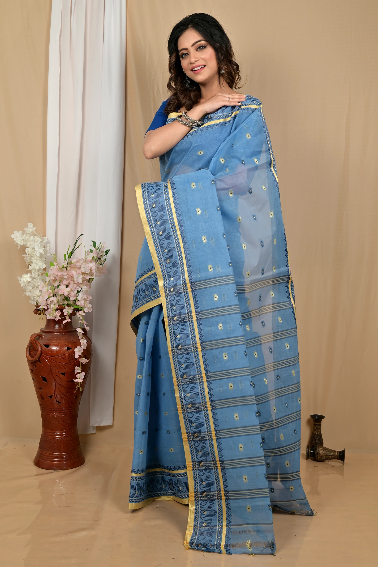 Royal Blue Pure Cotton Achlin Tant Saree (2181)