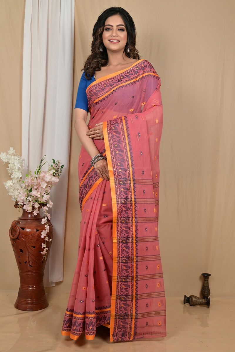Peach Pure Cotton Achlin Tant Saree (2182)