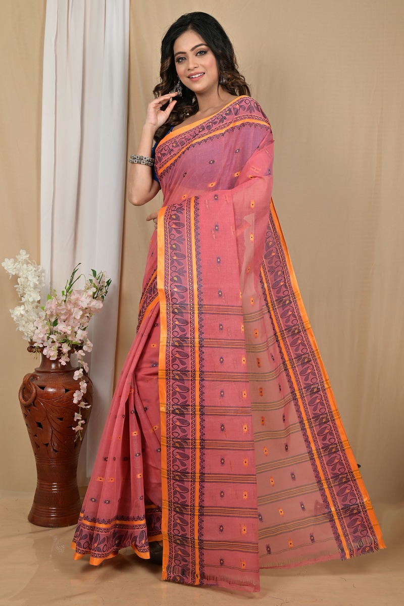 Peach Pure Cotton Achlin Tant Saree (2182)