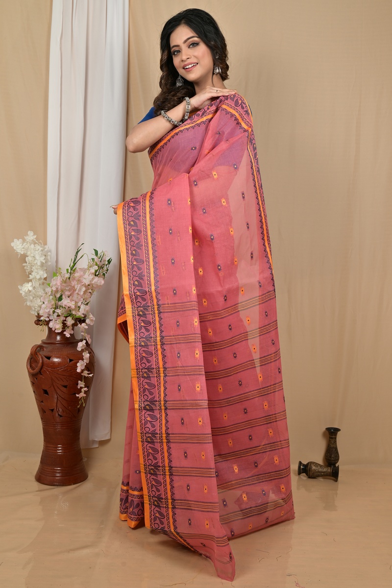 Peach Pure Cotton Achlin Tant Saree (2182)