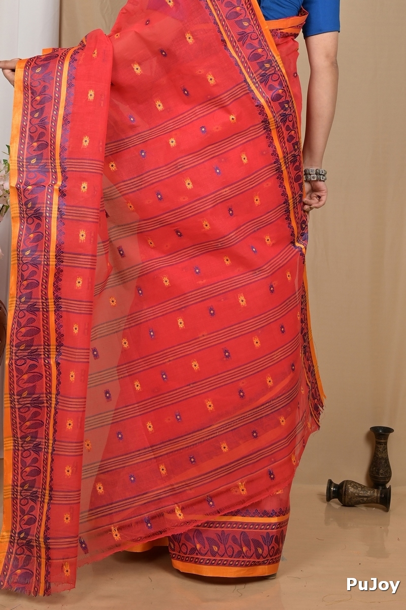 Red Pure Cotton Achlin Tant Saree (2183)