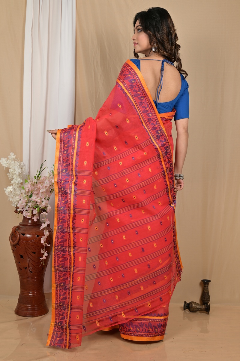 Red Pure Cotton Achlin Tant Saree (2183)