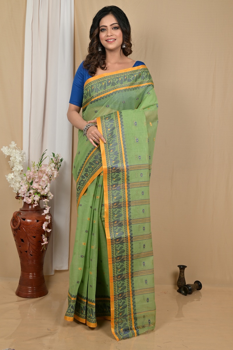 Pesta Green Pure Cotton Achlin Tant Saree (2184)