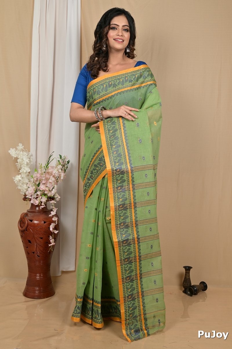 Pesta Green Pure Cotton Achlin Tant Saree (2184)