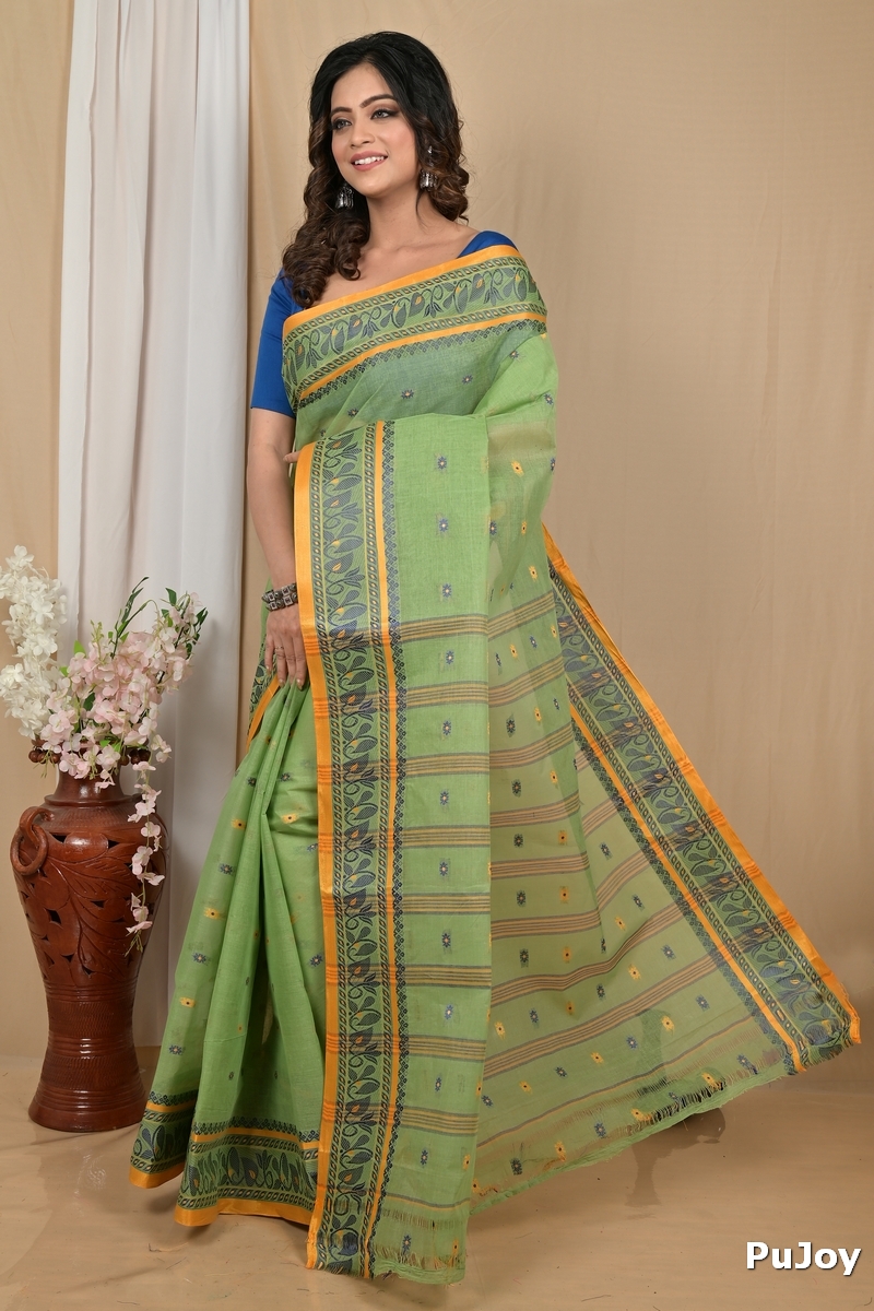 Pesta Green Pure Cotton Achlin Tant Saree (2184)