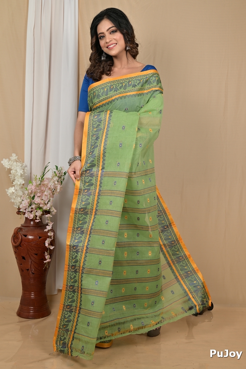 Pesta Green Pure Cotton Achlin Tant Saree (2184)