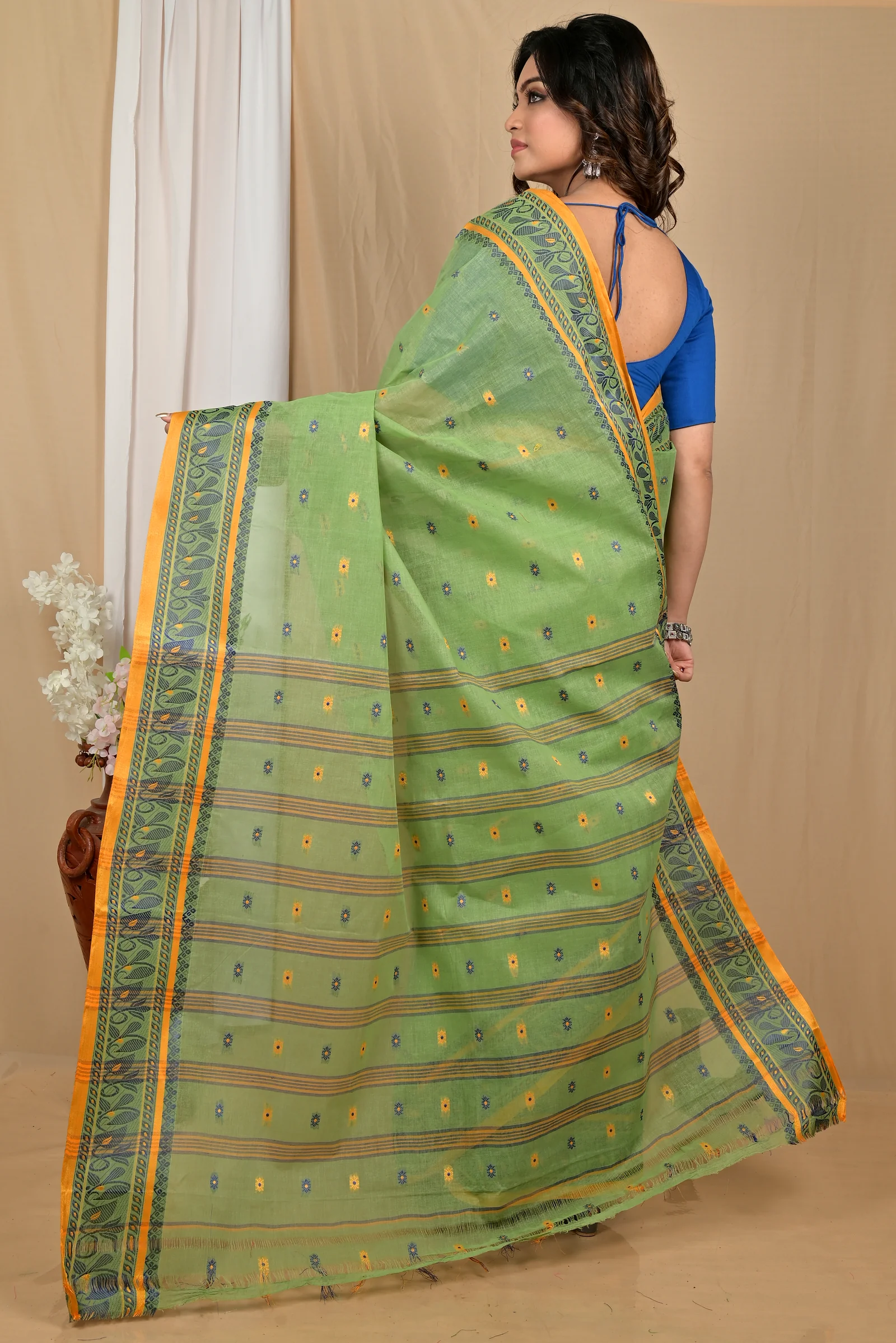 Pesta Green Pure Cotton Achlin Tant Saree (2184)