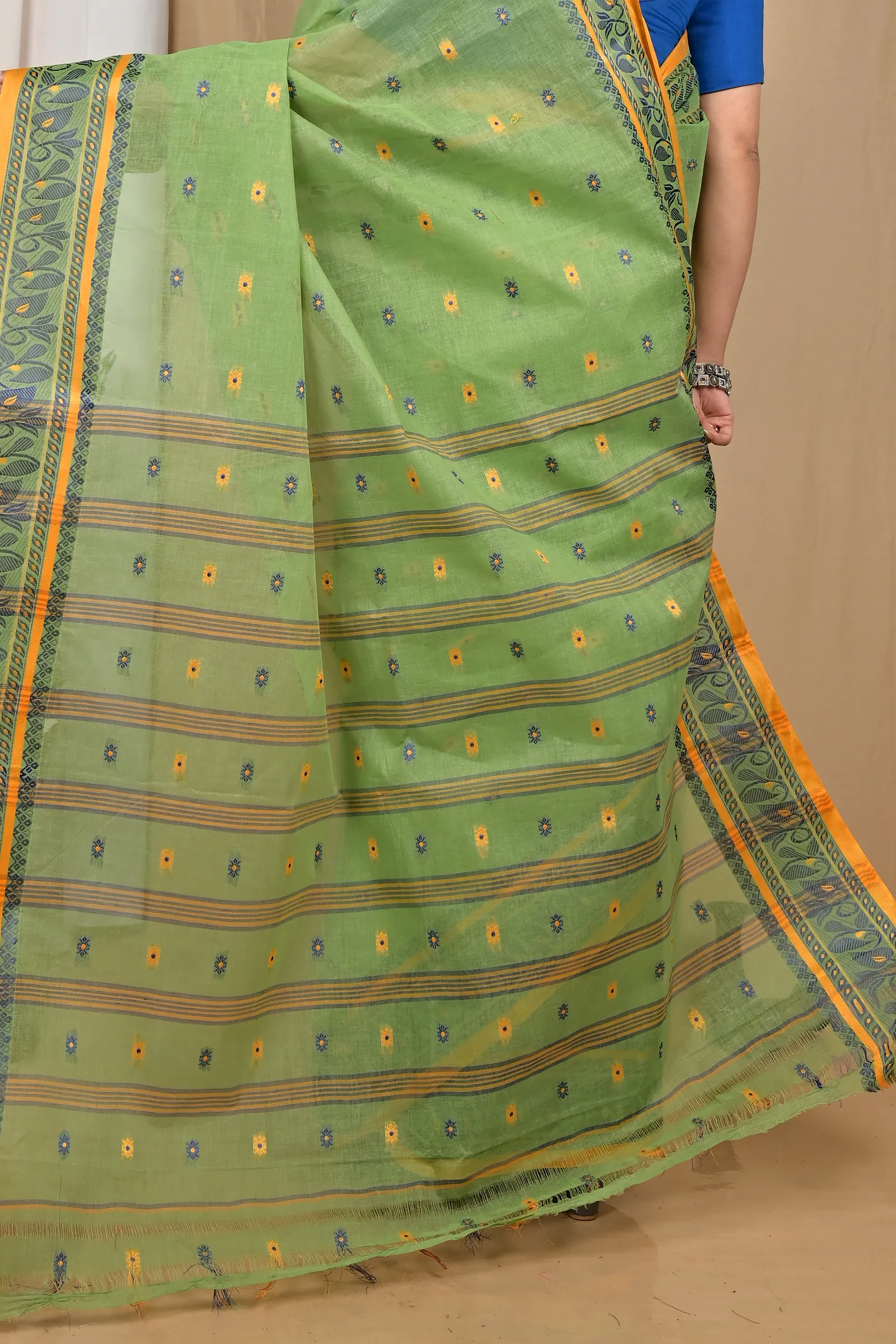 Pesta Green Pure Cotton Achlin Tant Saree (2184)