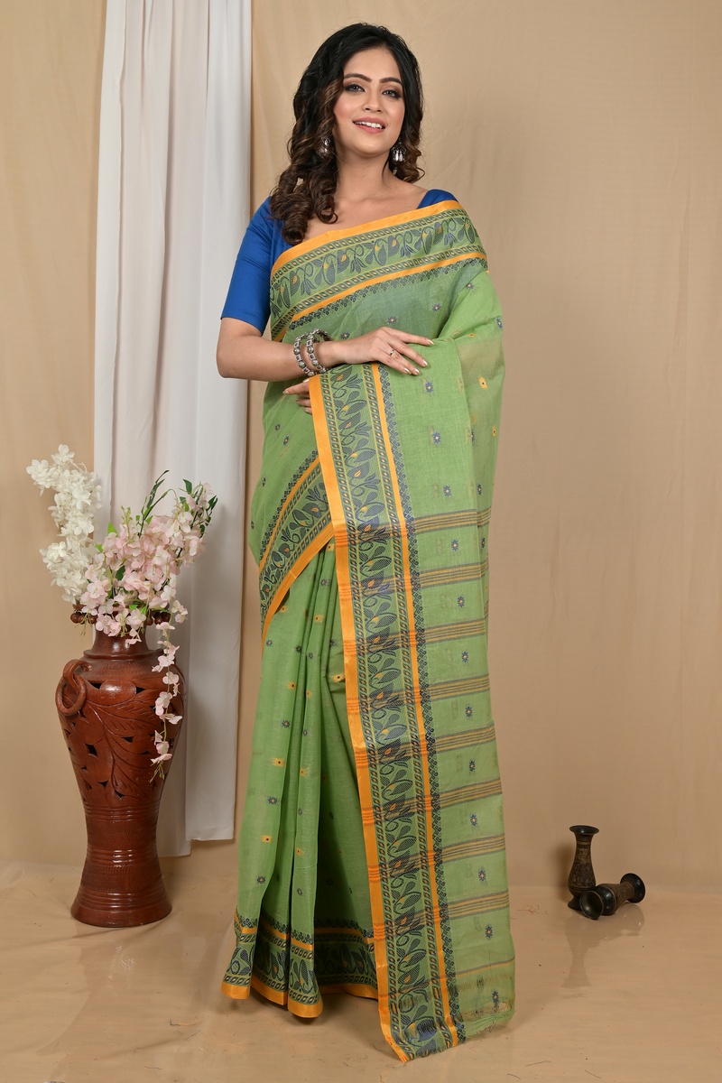 Pesta Green Pure Cotton Achlin Tant Saree (2184)