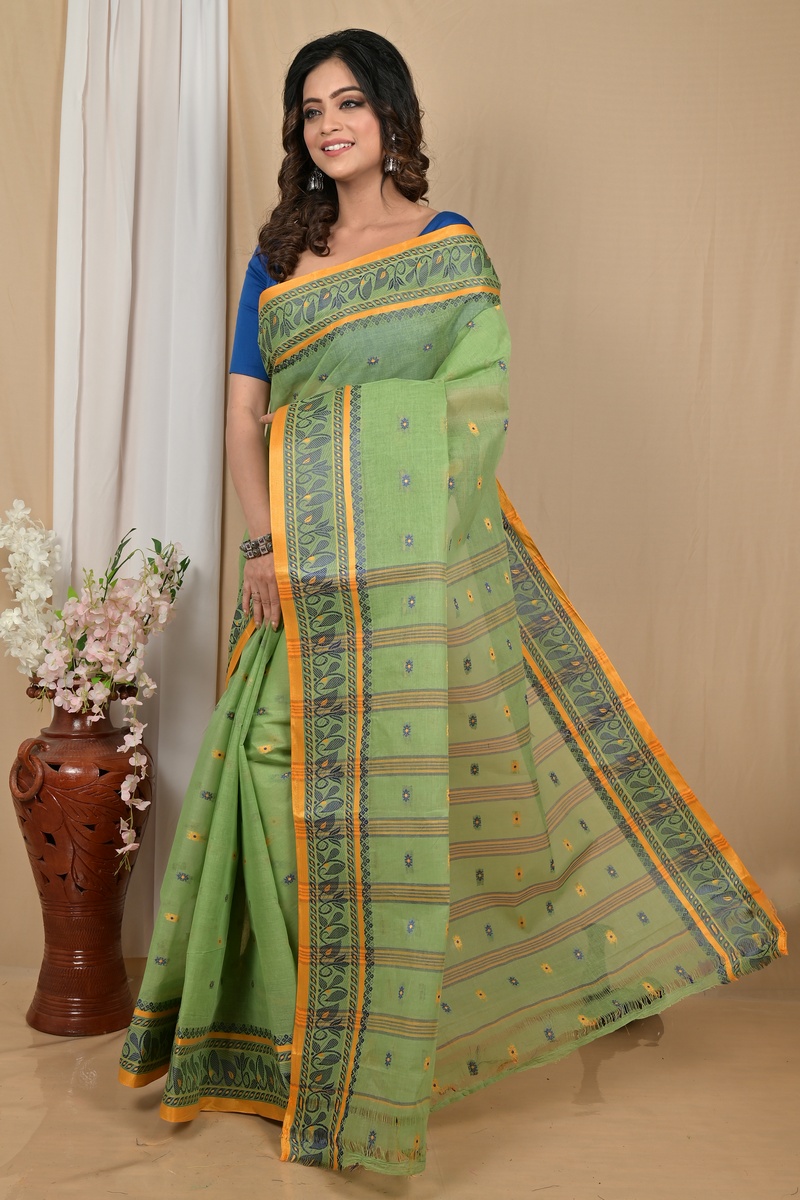 Pesta Green Pure Cotton Achlin Tant Saree (2184)