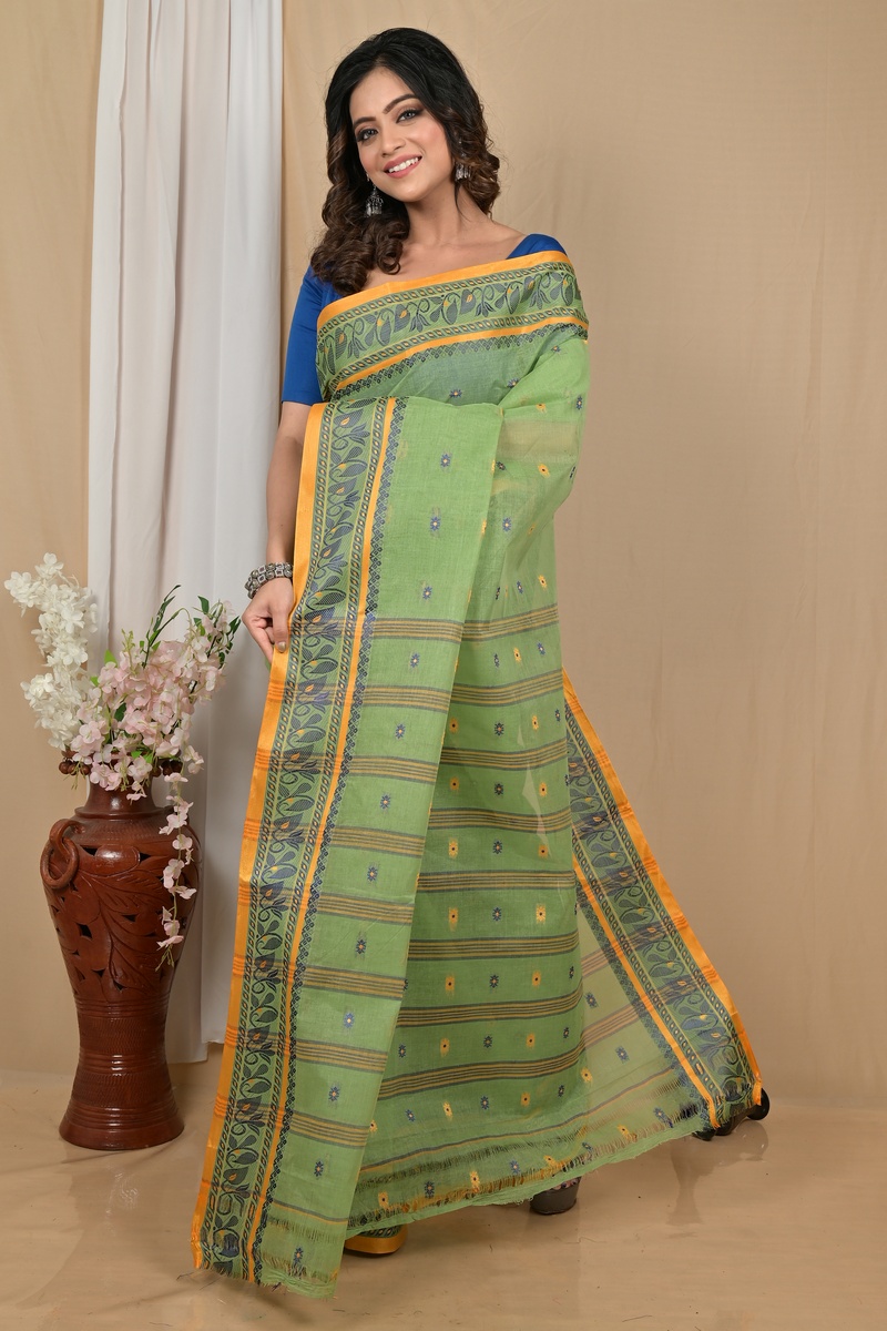 Pesta Green Pure Cotton Achlin Tant Saree (2184)